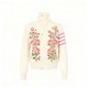 Women's Cream Pink Rose Embroidery Quilted Bomber Jacket