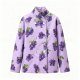 Women's Lavender Grape Print Mandarin Collar Jacket with Square Buttons