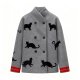 Women's Gray Black Cat Silhouette Mandarin Collar Jacket with Red Stripe Cuffs