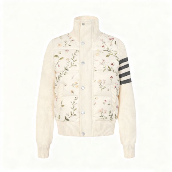 Women's Cream Ditsy Floral Print Quilted Bomber Jacket