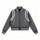 Women's Gray Vertical Stripe Texture Varsity Jacket